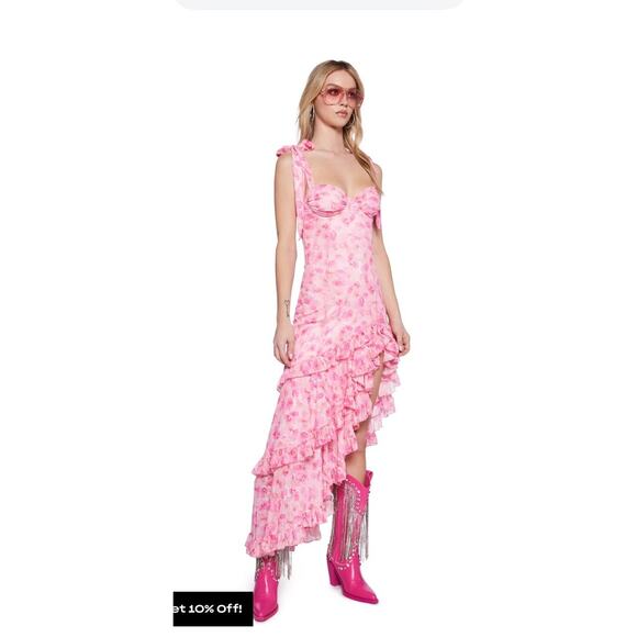 Sugar Thrillz Dolls Kill Pink Floral Ruffle Maxi Dress Size XXL - Picture 3 of 9